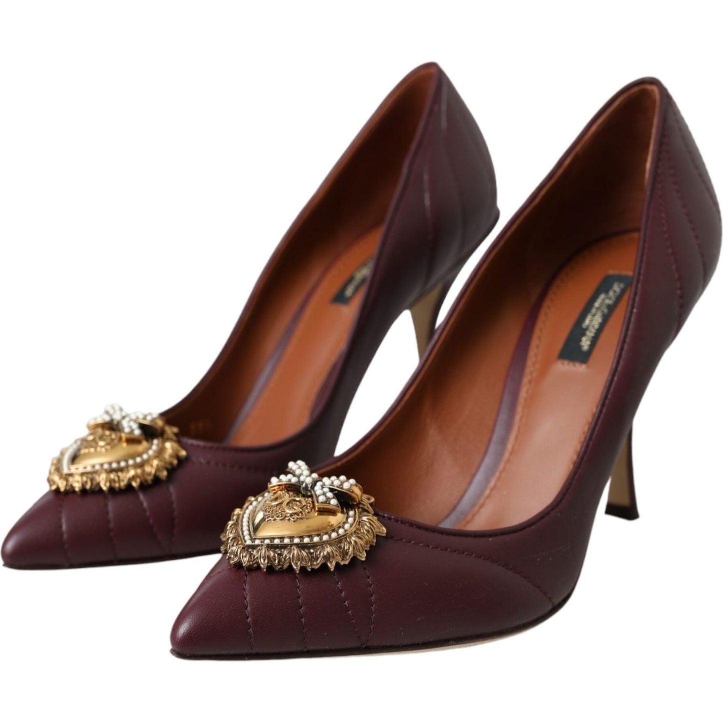 Dolce & Gabbana Bordeaux Leather Heart DEVOTION Pumps Shoes Dolce & Gabbana