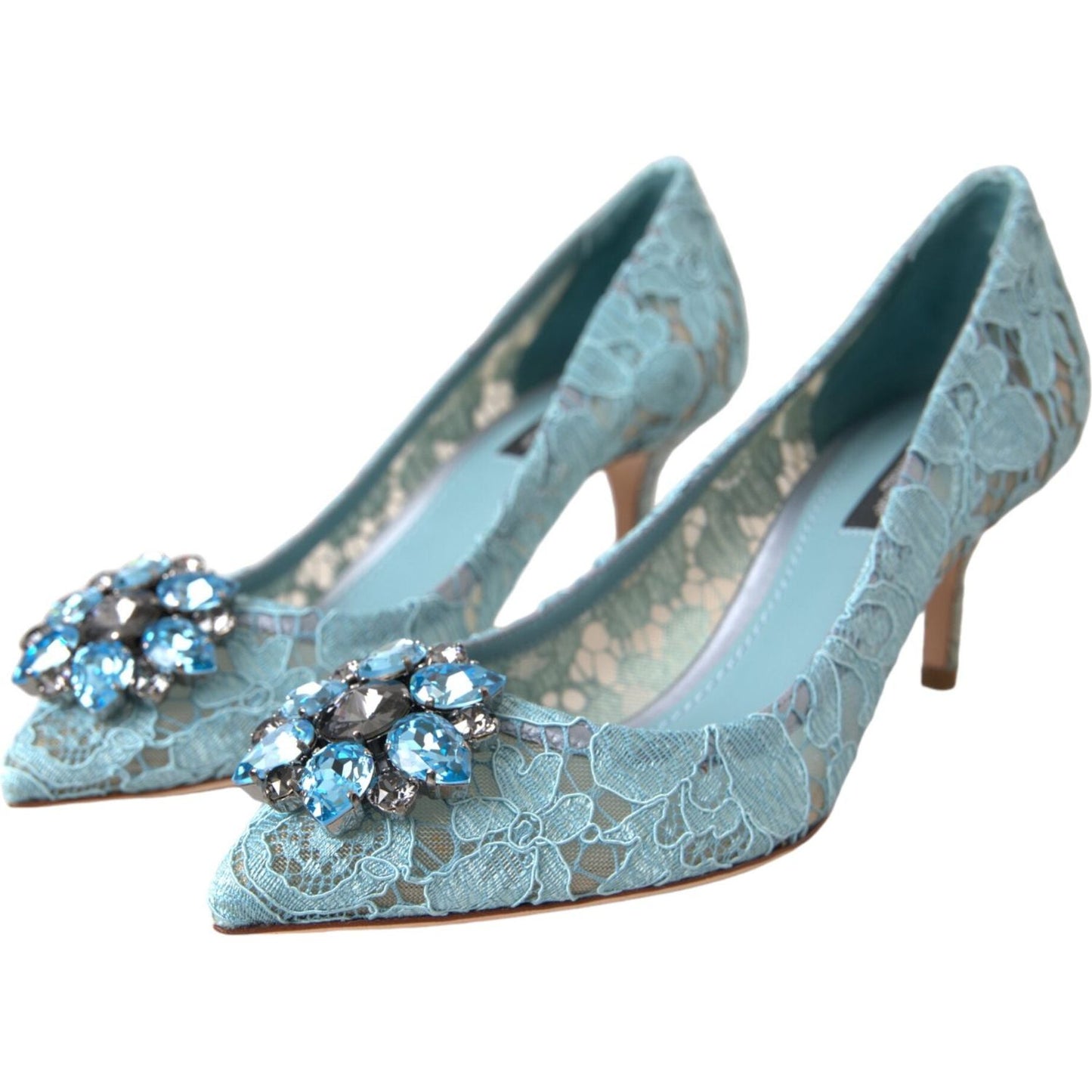 Dolce & Gabbana Blue Taormina Lace Crystal Heel Pumps Shoes Dolce & Gabbana