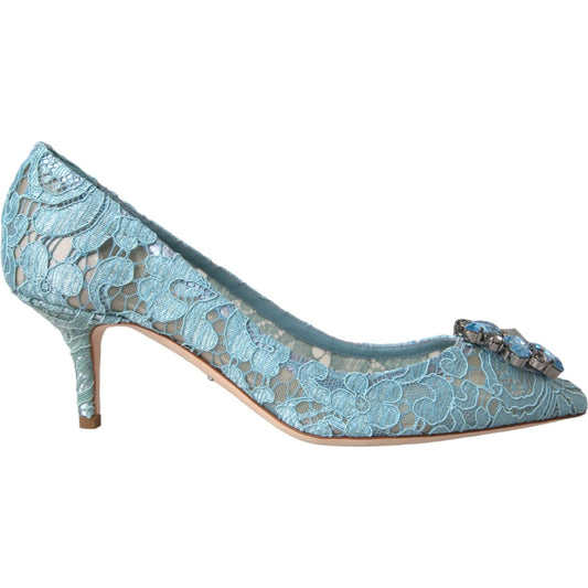 Blue Taormina Lace Crystal Heel Pumps Shoes