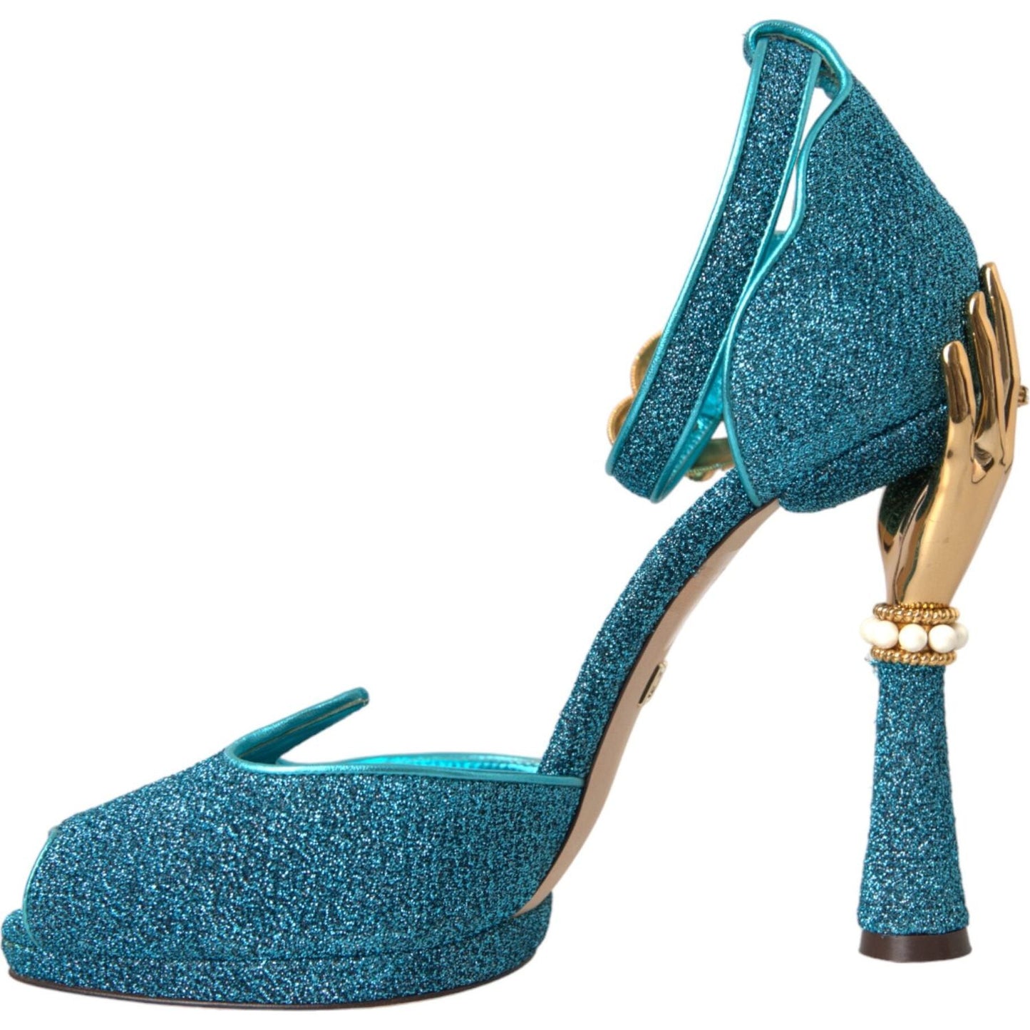 Dolce & Gabbana Blue Lurex Bejeweled Hand Heels Sandals Shoes Dolce & Gabbana