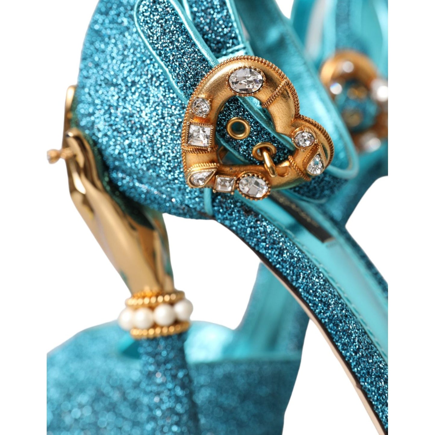 Dolce & Gabbana Blue Lurex Bejeweled Hand Heels Sandals Shoes Dolce & Gabbana