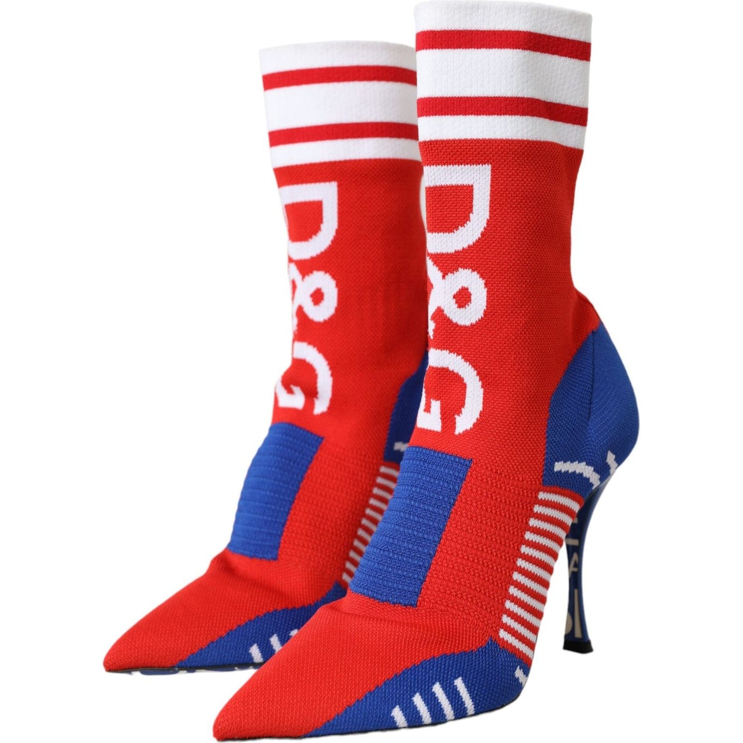 Dolce & Gabbana Red Blue Stretch Sock Style Ankle Boots Logo Shoes Dolce & Gabbana