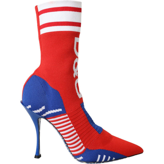 Red Blue Stretch Sock Style Ankle Boots Logo Shoes