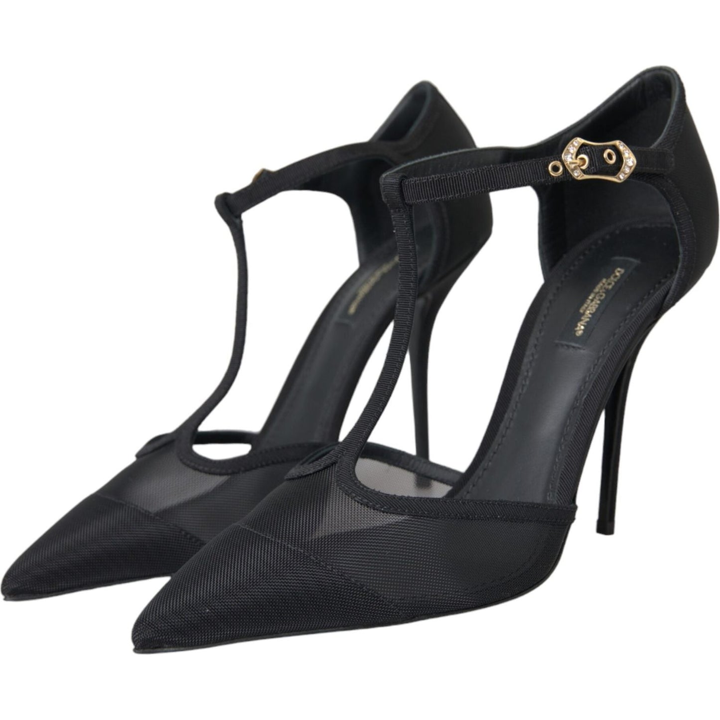 Dolce & Gabbana Black Mesh T-strap Stiletto Heel Pumps Shoes Dolce & Gabbana