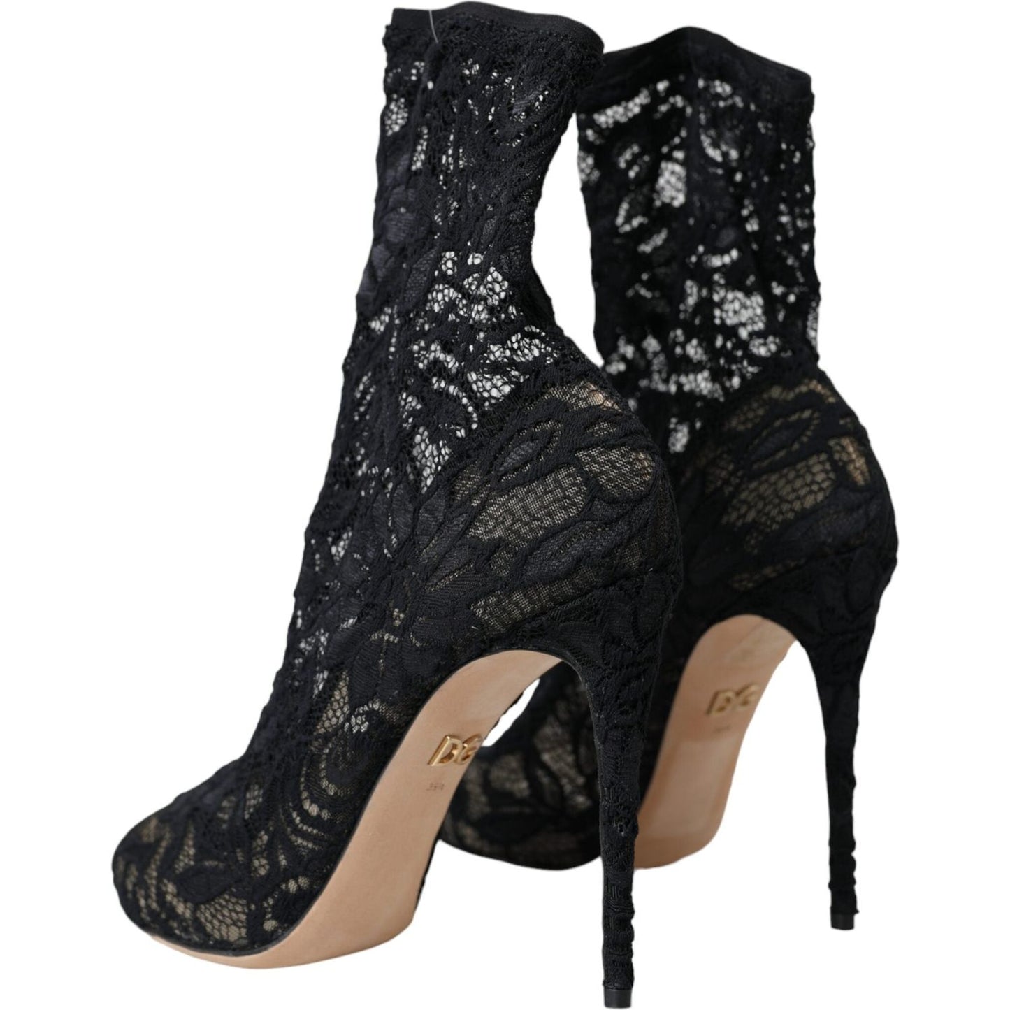 Dolce & Gabbana Black Stretch Taormina Lace Boots Shoes Dolce & Gabbana