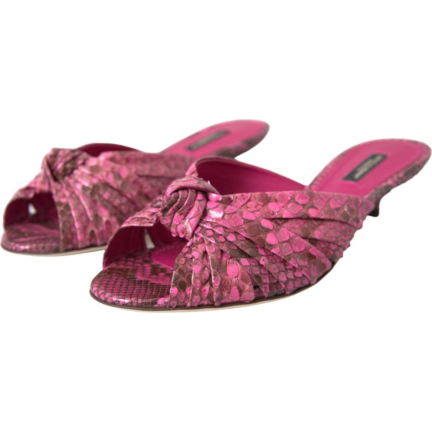 Dolce & Gabbana Pink Exotic Leather Kitten Heels Slides Shoes Dolce & Gabbana