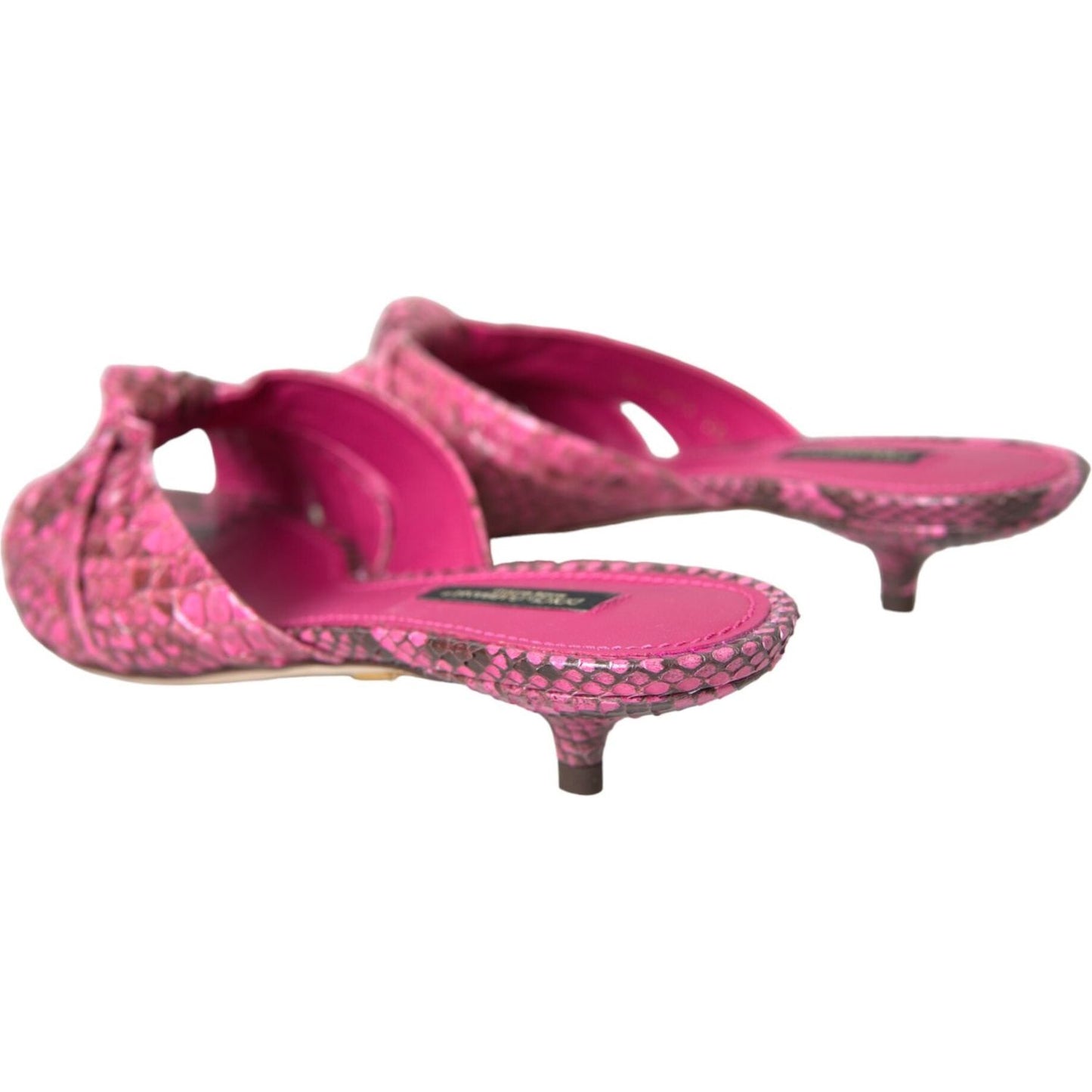 Dolce & Gabbana Pink Exotic Leather Kitten Heels Slides Shoes Dolce & Gabbana