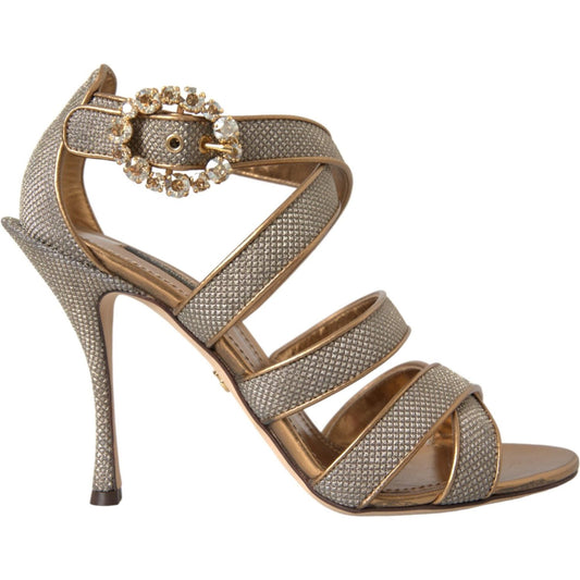 Dolce & Gabbana Bronze Crystal Strap Heels Sandals Shoes Dolce & Gabbana