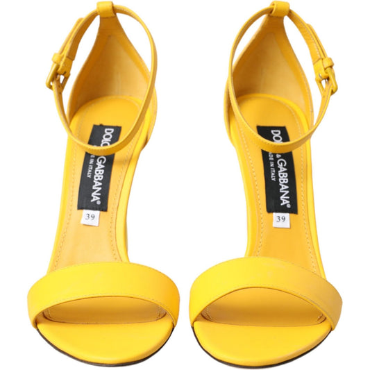 Dolce & Gabbana Yellow Leather DG Heels Sandals Shoes Dolce & Gabbana