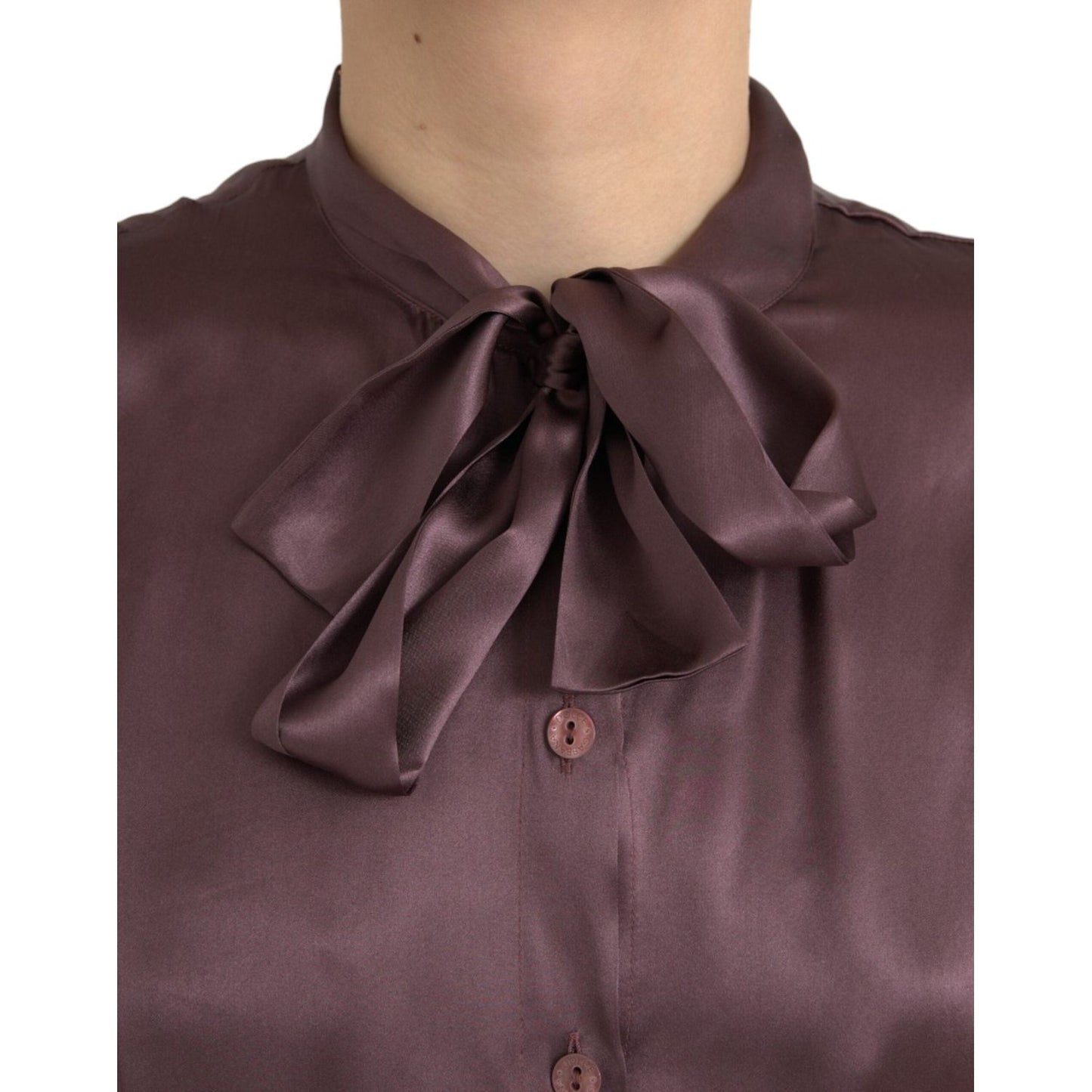 Dolce & Gabbana Brown Ascot Collar Long Sleeve Top Blouse Dolce & Gabbana