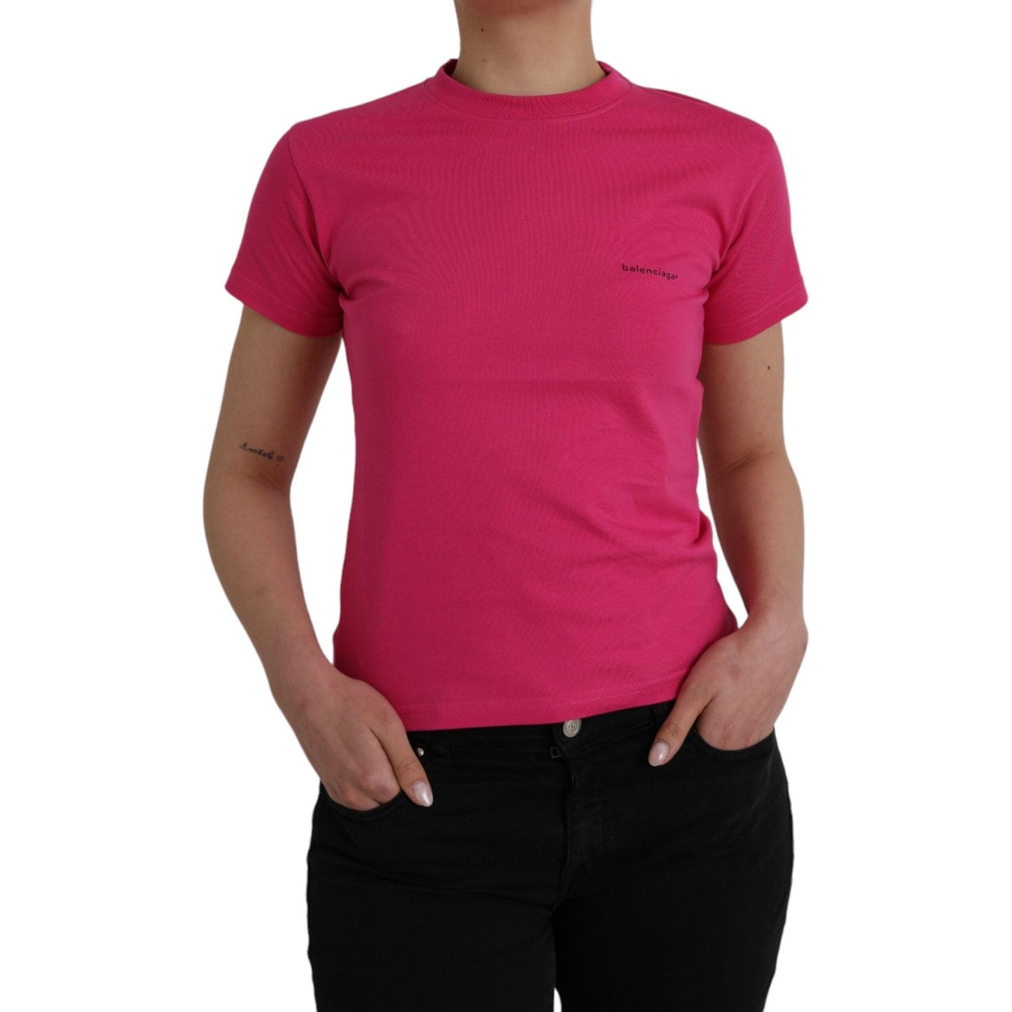 Balenciaga Pink Cotton Crew Neck Short Sleeves Tee Top T-shirt Balenciaga