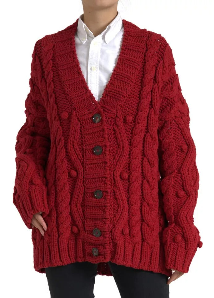 Dolce & Gabbana Red Wool Knit Button Down Cardigan Sweater Dolce & Gabbana