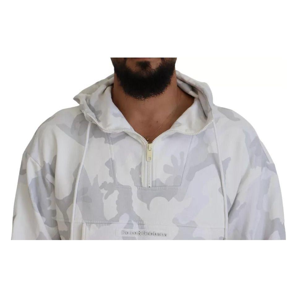 Dolce & Gabbana White Camouflage Hooded Sweatshirt Sweater Dolce & Gabbana