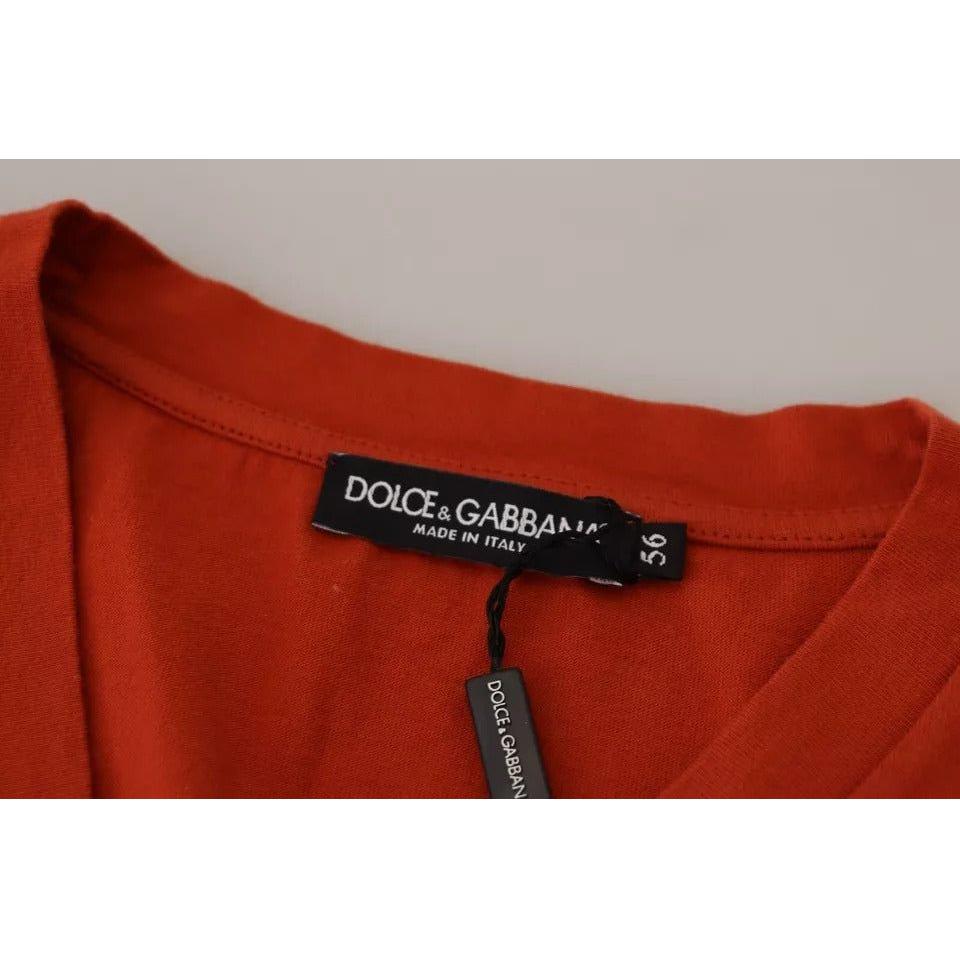 Dolce & Gabbana Red Logo Embroidery Crewneck Cotton T-shirt Dolce & Gabbana