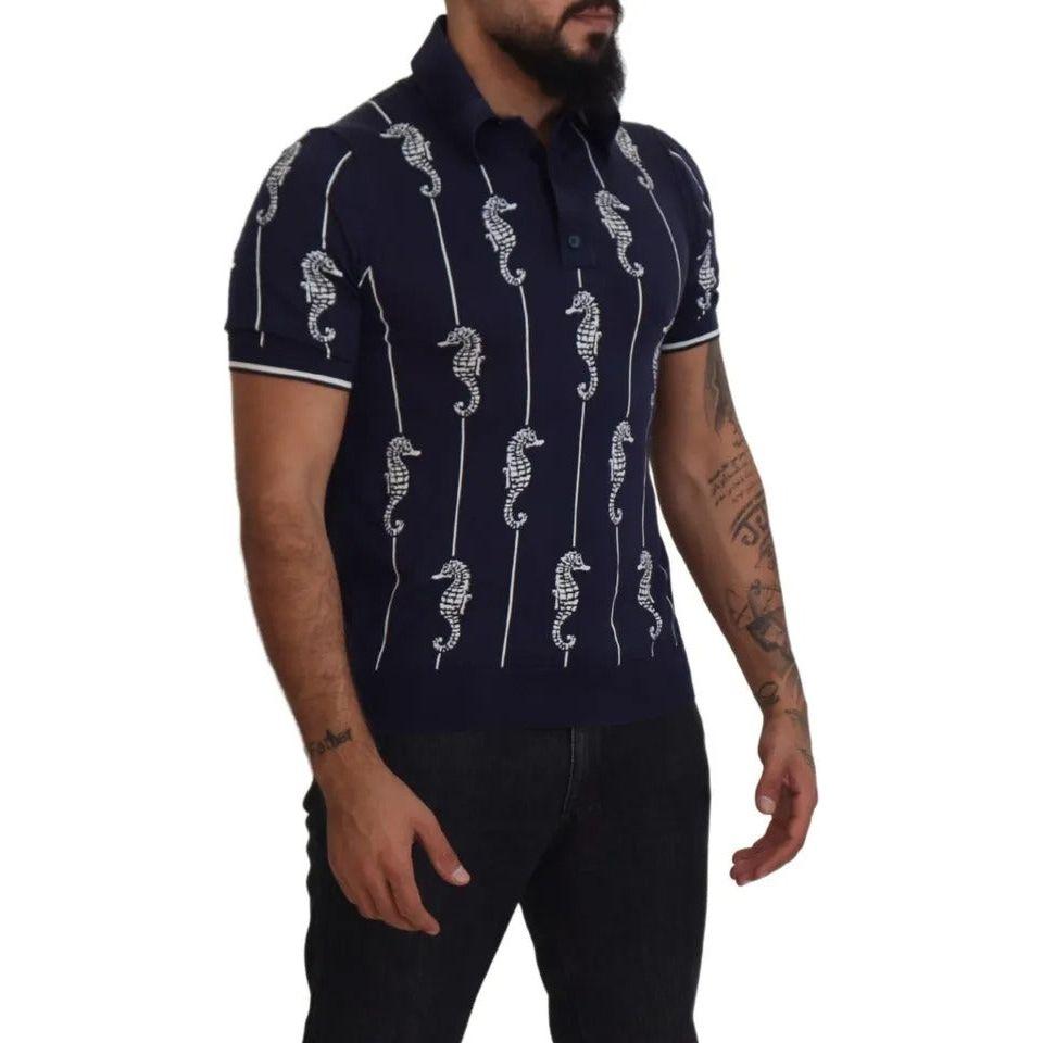 Dolce & Gabbana Dark Blue Sea Horse Collared Polo T-shirt Dolce & Gabbana