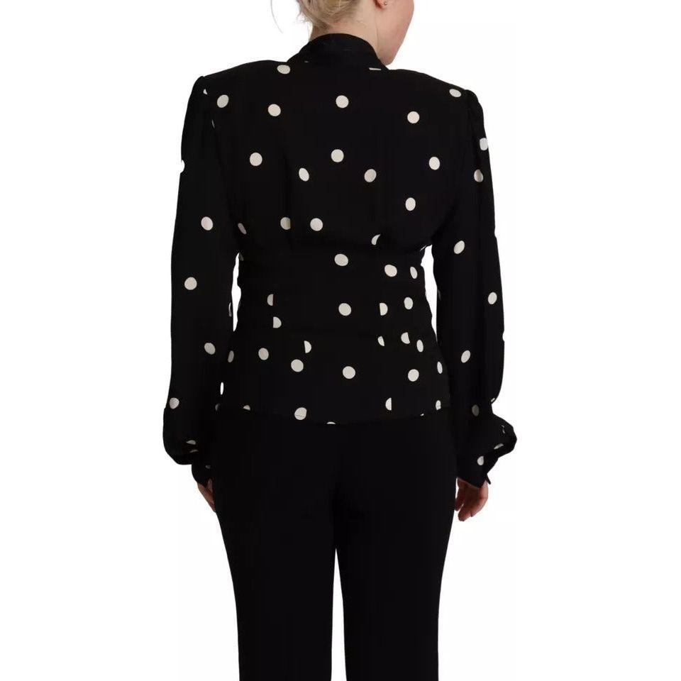 Dolce & Gabbana Black Polka Dots Silk Pussy Bow Long Sleeves Top Dolce & Gabbana