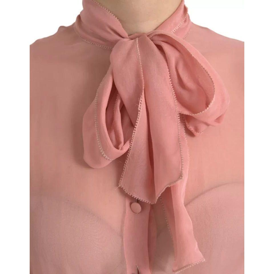 Dolce & Gabbana Pink Long Sleeves Ascot Collar Top Blouse Dolce & Gabbana