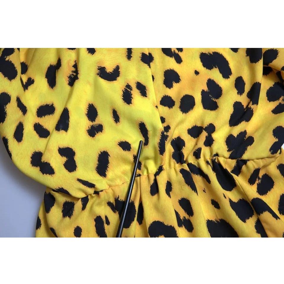 Dolce & Gabbana Yellow Leopard Print Long Sleeves Top Blouse Dolce & Gabbana