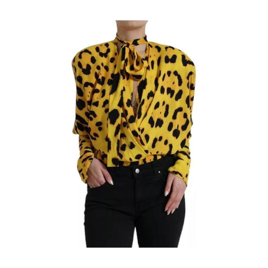 Dolce & Gabbana Yellow Leopard Print Long Sleeves Top Blouse Dolce & Gabbana