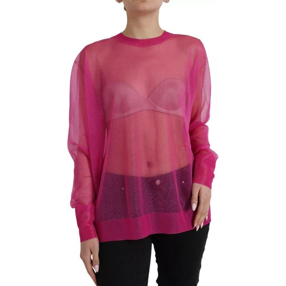 Dolce & Gabbana Pink Transparent Crewneck Long Sleeves Top Dolce & Gabbana