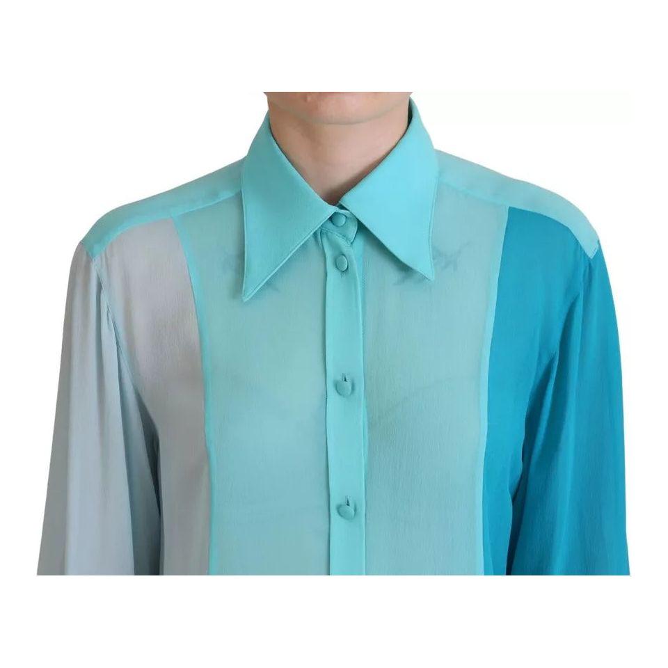 Dolce & Gabbana Blue Collar Long Sleeve Blouse Silk Top Dolce & Gabbana