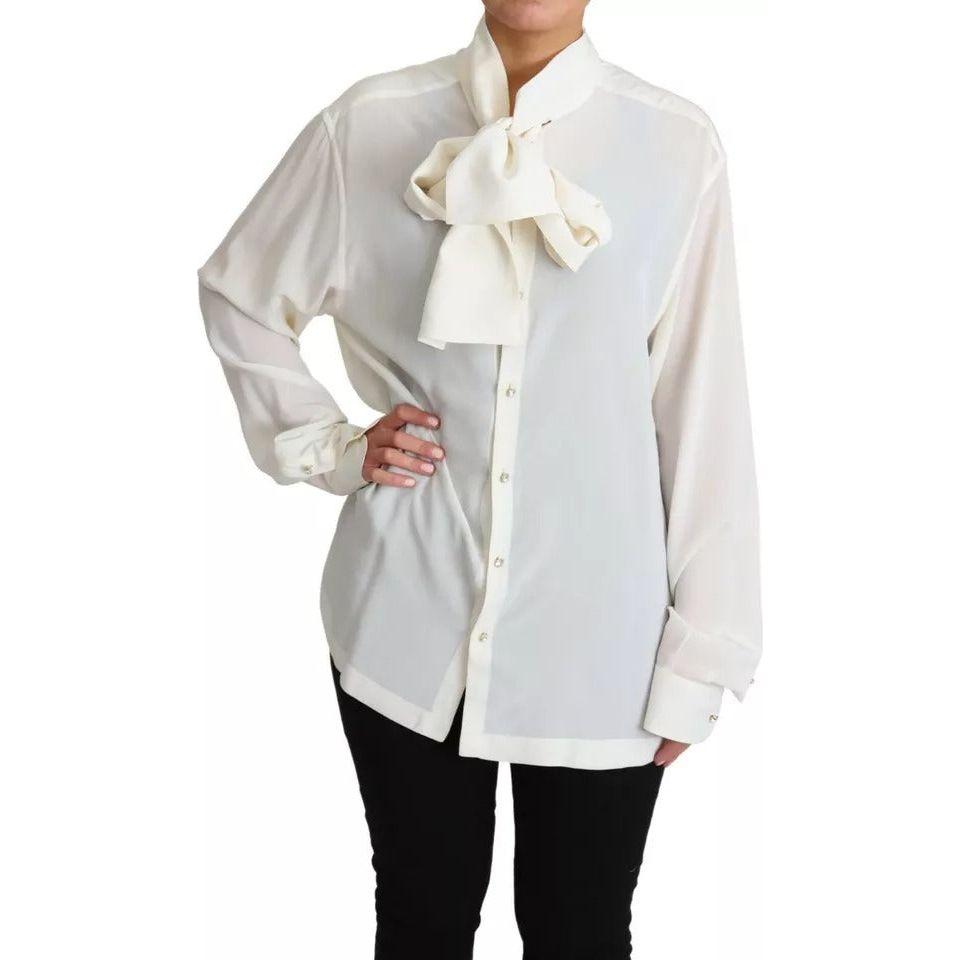 Dolce & Gabbana White Blouse Ascot Collar Shirt Silk Top Dolce & Gabbana