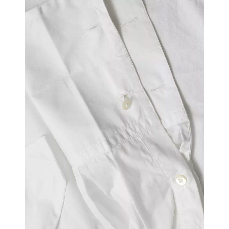 Dolce & Gabbana White Cotton Ascot Collar Long Sleeves Top Dolce & Gabbana