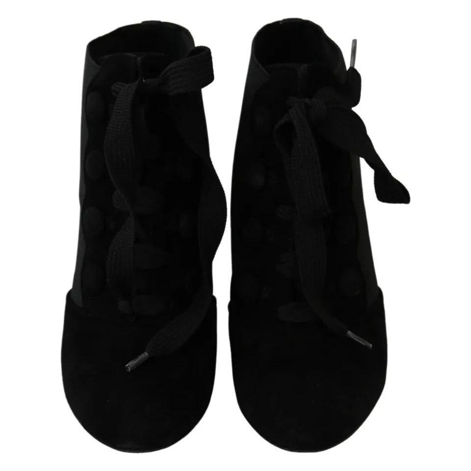 Dolce & Gabbana Black Suede Stretch Ankle Boots Booties Shoes