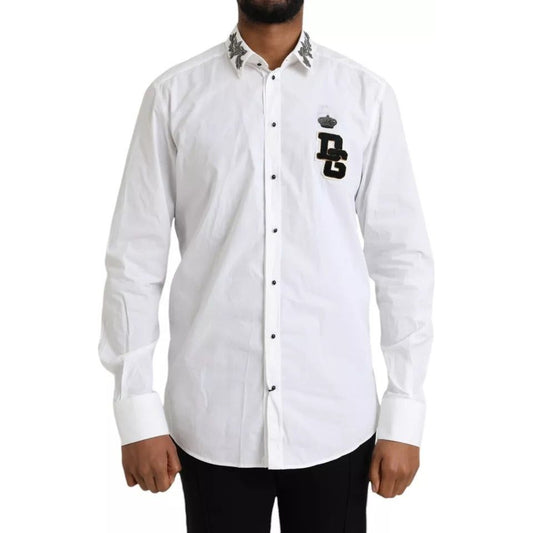 Dolce & Gabbana White GOLD Logo Cotton Long Sleeves Shirt Dolce & Gabbana