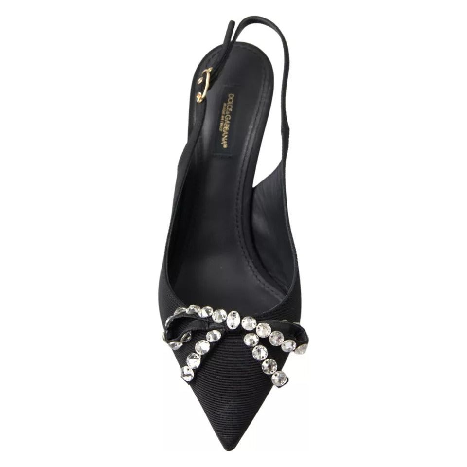 Dolce & Gabbana Black Crystal Embellished Slingback Heel Shoes Dolce & Gabbana