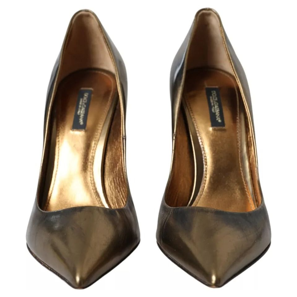 Dolce & Gabbana Bronze Leather Embellished Heels Pumps Shoes Dolce & Gabbana