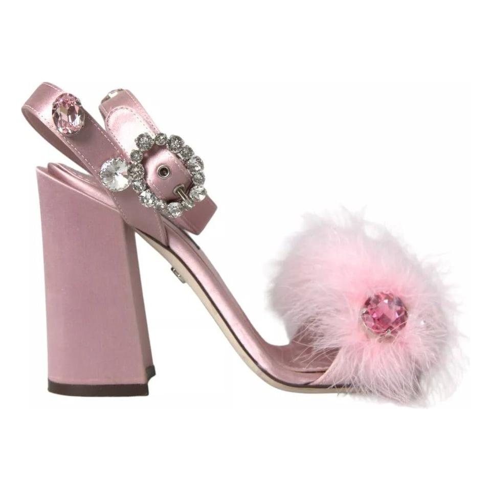 Dolce & Gabbana Pink Turkey Feather Crystal Sandals Shoes Dolce & Gabbana