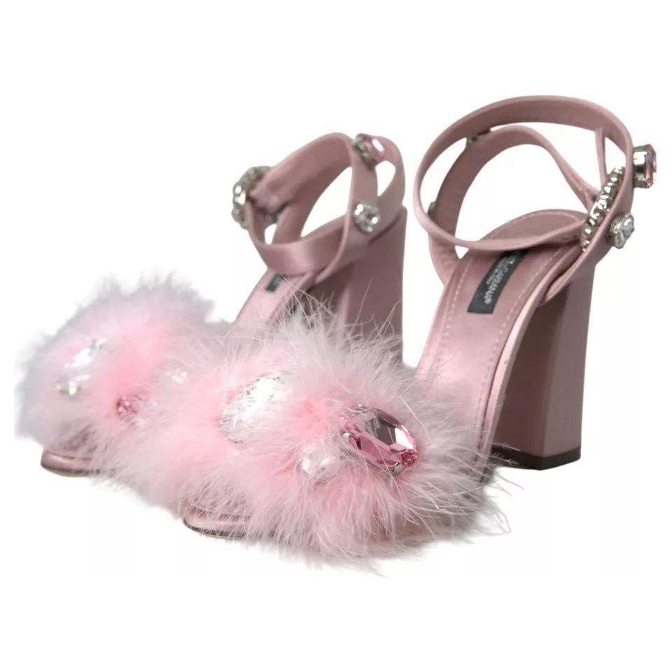 Dolce & Gabbana Pink Turkey Feather Crystal Sandals Shoes Dolce & Gabbana