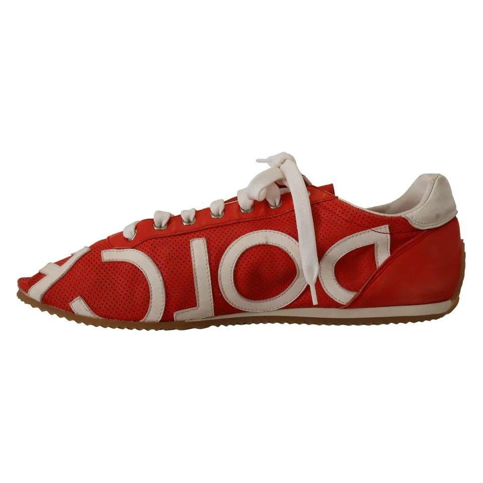 Dolce & Gabbana Red White Leather Mens Logo Casual Sneakers Shoes Dolce & Gabbana