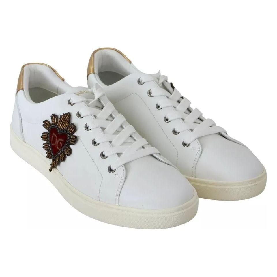 Dolce & Gabbana White Leather Heart Low Top Sneakers Men Shoes Dolce & Gabbana