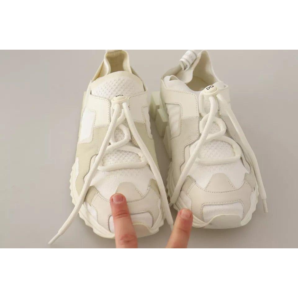 Dolce & Gabbana White Fabric Suede Sorrento Lace Up Sneakers Shoes Dolce & Gabbana