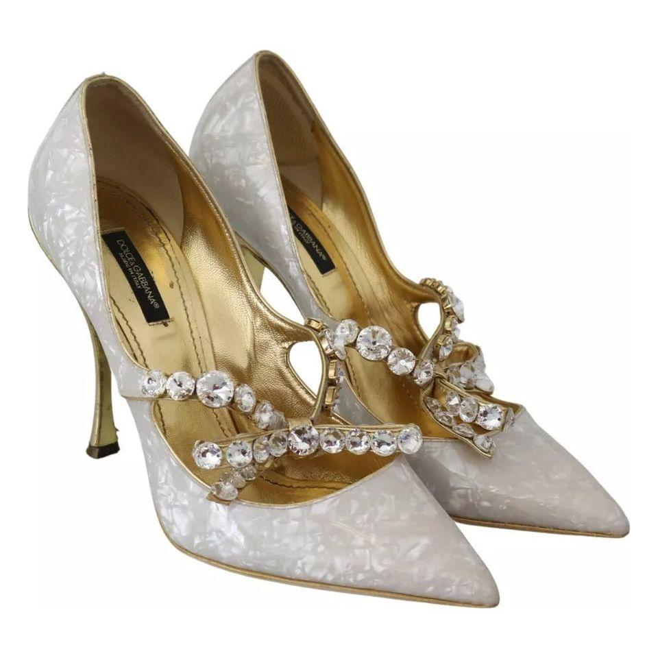 Dolce & Gabbana White Crystal Bow Pearl Mary Jane Pumps Shoes Dolce & Gabbana