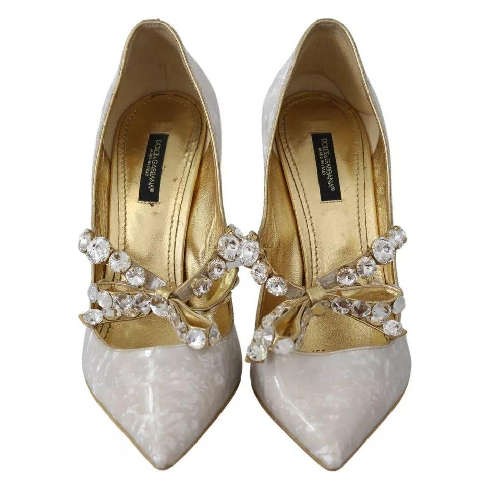 Dolce & Gabbana White Crystal Bow Pearl Mary Jane Pumps Shoes Dolce & Gabbana