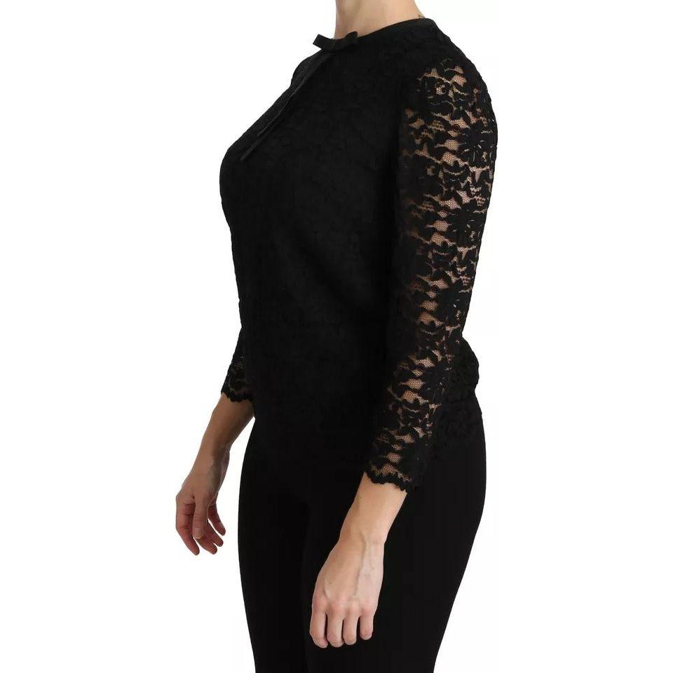 Dolce & Gabbana Black Lace Long Sleeve Blouse Nylon Top Dolce & Gabbana