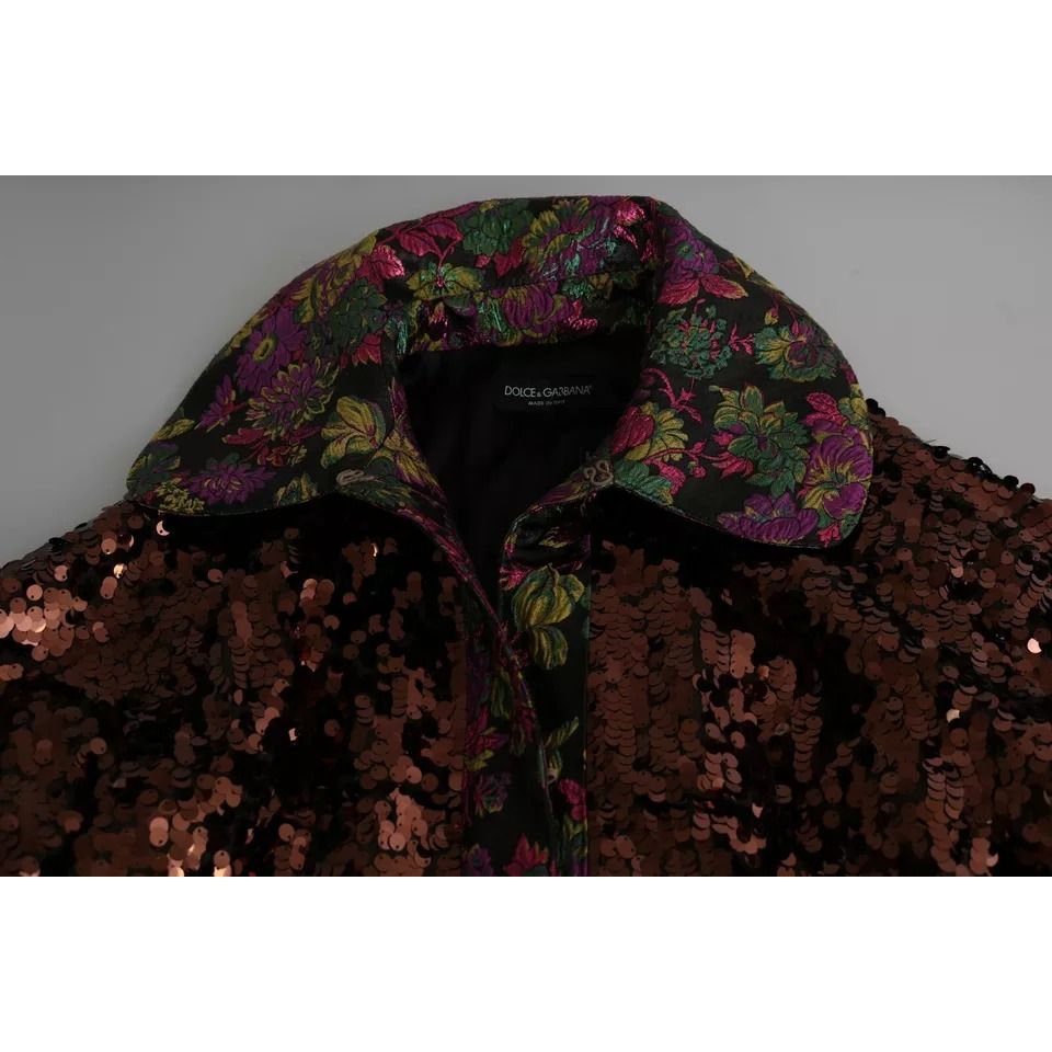 Dolce & Gabbana Multicolor Sequined Long Coat Jaquard Jacket