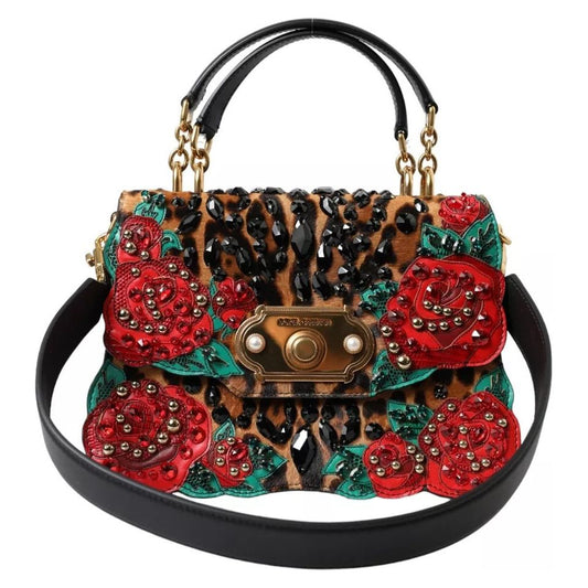 Dolce & Gabbana Multicolor Leopard Crystal Roses WELCOME Fur Bag Dolce & Gabbana