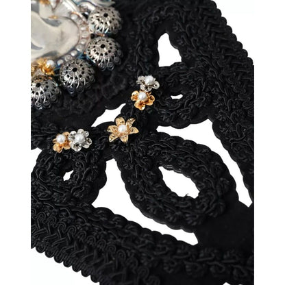 Dolce & Gabbana Black Canvas Embellished Waist Women Belt