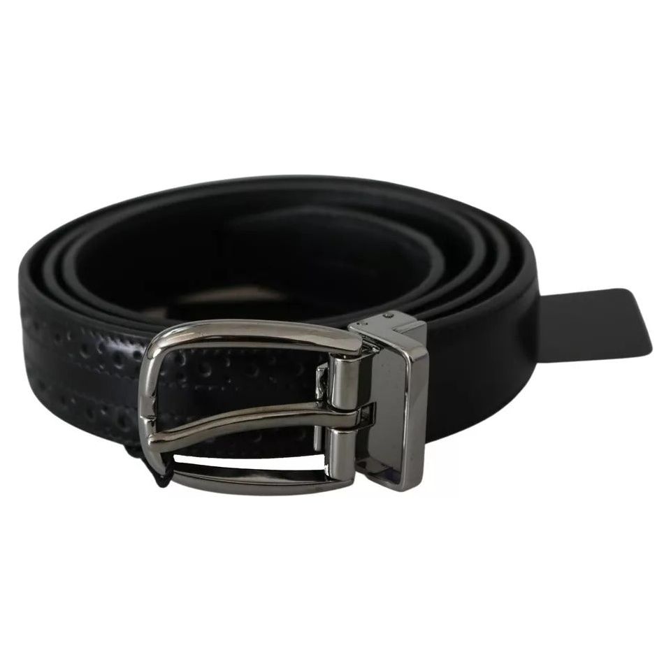 Dolce & Gabbana Black Leather Silver Metal Buckle Classic Belt