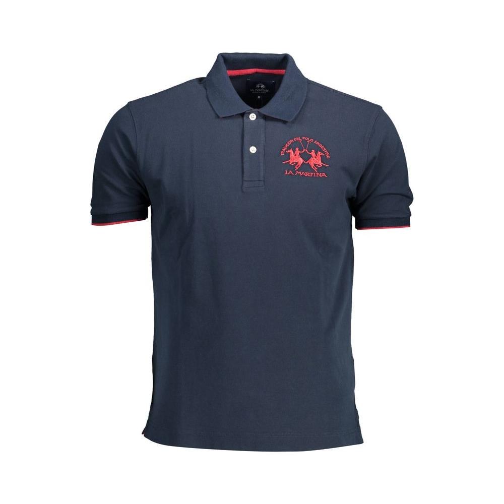 La Martina Blue Cotton Men Polo Shirt La Martina