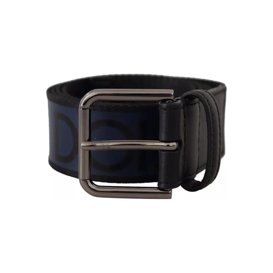 Dolce & Gabbana Blue Black Logo Print Silver Buckle Belt Dolce & Gabbana