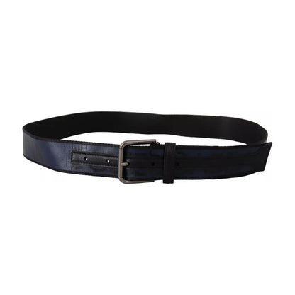 Dolce & Gabbana Blue Black Logo Print Silver Buckle Belt