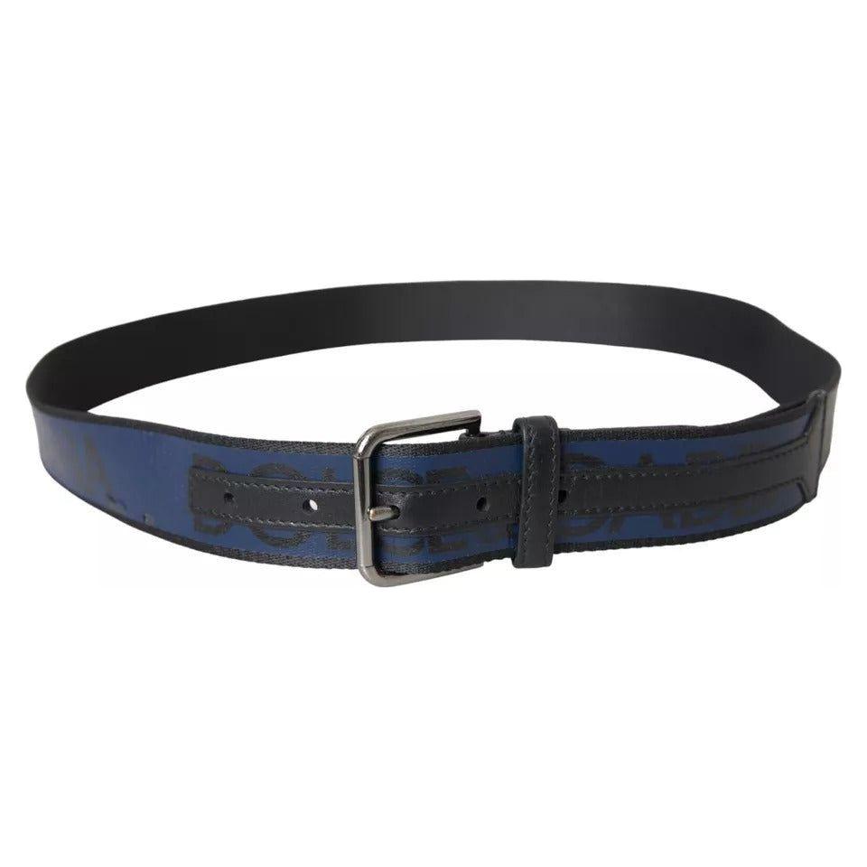 Dolce & Gabbana Blue Leather Logo Print Metal Buckle Men Belt Dolce & Gabbana