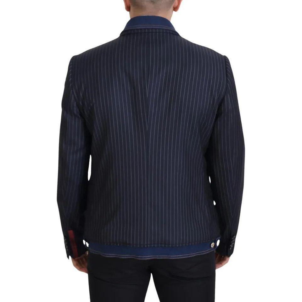 Dolce & Gabbana Blue Striped Double Breasted Denim Blazer Dolce & Gabbana