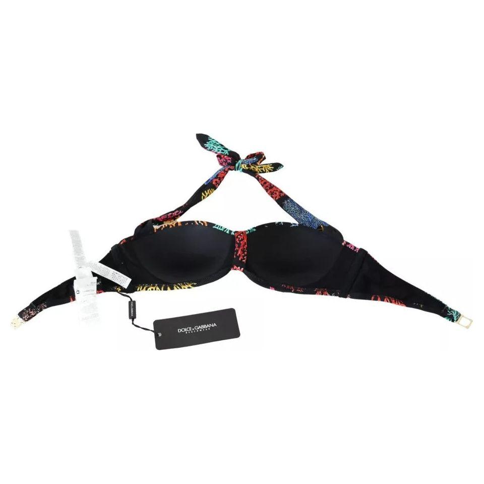 Dolce & Gabbana Black Corals Print Swimsuit Beachwear Bikini Top Dolce & Gabbana