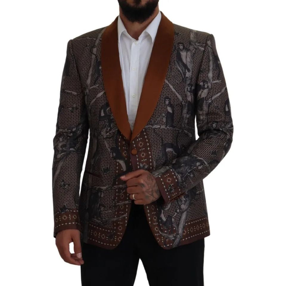 Dolce & Gabbana Bronze Monkey Print Silk Slim Jacket Blazer Dolce & Gabbana